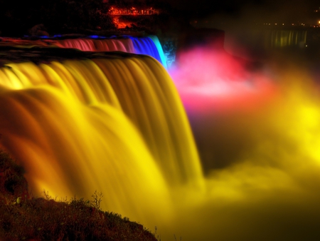 Dreamful Waterfall - abstract, water, yellow, beautiful, fantasy, nature, waterfall, view, dreamy