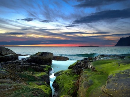 Sea Sunset - sky, beach, sun, sunset, nature, view, beautiful, clouds, scenery, sea