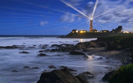 LIGHTHOUSE BEAMS - water, coast, lighthouses, landscapes, night