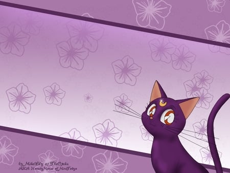 Luna Flower - moon, cat, anime, flowers, luna, sailor moon