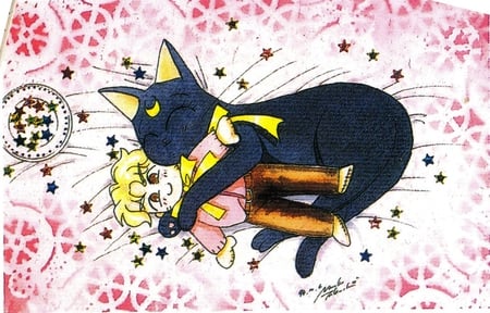 Luna Hugging Plushie - star flakes, doll, pink, kitty, anime, luna, bubbles, sailor moon