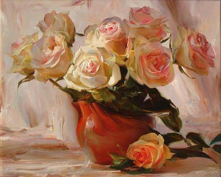 Vase of Roses - artwork, painting, roses, russian