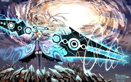 Pixiv Fantasia - girl, twintails, langjiao, anime girl, red eyes, cool, blonde hair, weapon, anime, pixiv fantasia