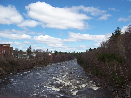 skowhegan, maine - maine, sky, trees, river, clouds, skowhegan