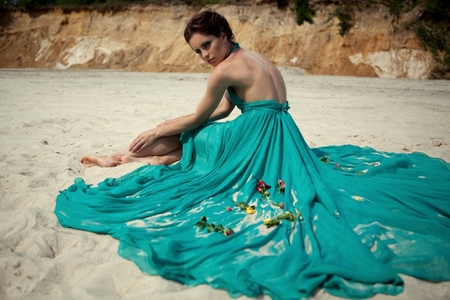 Dress Flowers On Sand - woman, flowers, sand, dress