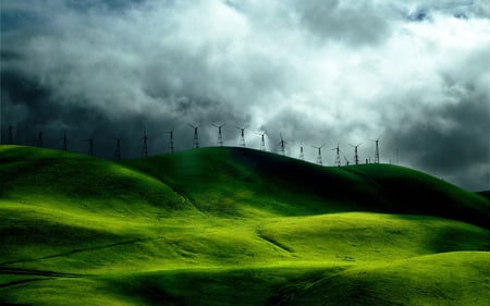 Amazing evening - storm, clouds, amazing, evening, foggy, dark, sunset, nature, green, field, sky