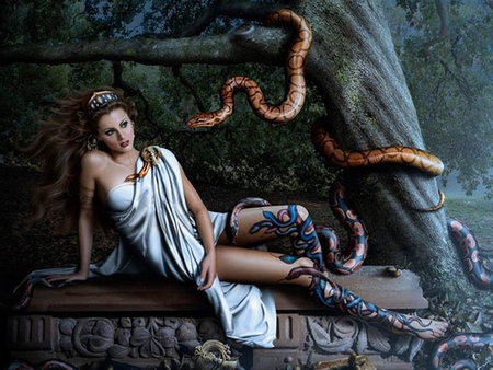 Snakes Girl - girl, snakes, picture, beautiful