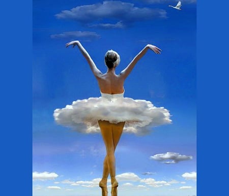 Cloud dancer - sky, blue, clouds, flight, ballerina, bird