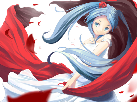 Vocaloid - flower, long hair, blue eyes, dress, hatsune miku, blue hair