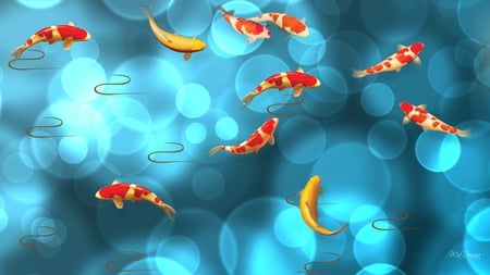 Koi Bubbles - bright, blue, koi, fish, firefox persona, bubbles, japanese good luck