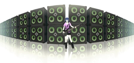 Let's Rock the World ! - guitar, anime, headphones, instrument, anime girl, girl, speakers, cool