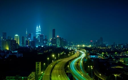 Beautiful City Sky - skyline, lights, pretty, roads, beautiful, skyscrapers, buildings, night, sky, architecture, city, photography, stunning