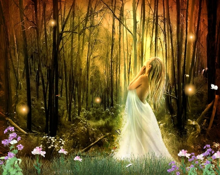 ONE WITH NATURE - abstract, fantasy, nature, woman, forest, other