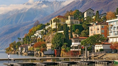 Beautiful City - beautiful, lake, city, mountains, houses