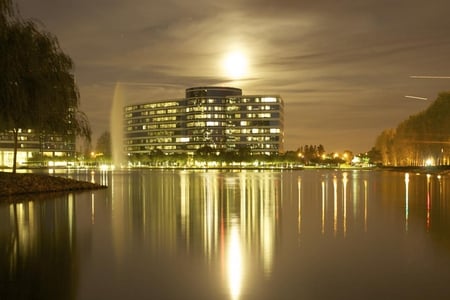 Oracle building Reflection - lake, lights, oracle, building, reflection