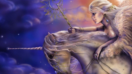 Princess And Her Unicorn - woman, princess, abstract, 3d, fantasy, unicorn