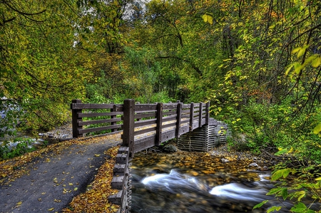 River-HDR - nice, beauty, autumn, trees, photography, water, great, amazing, view, pretty, cool, walk, river, green, hdr, grass, bridge, branches, landscape, park, lovely, nature, forest, beautiful, leaves, scenery, stones, colors