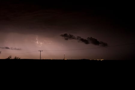 Distant Light - power lines, night, light, lightning, dark