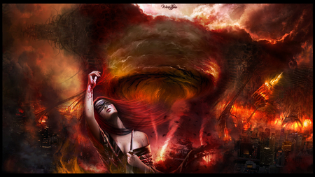 gothic beauty - blood, hell, babe, fire, flame, gothic, dark