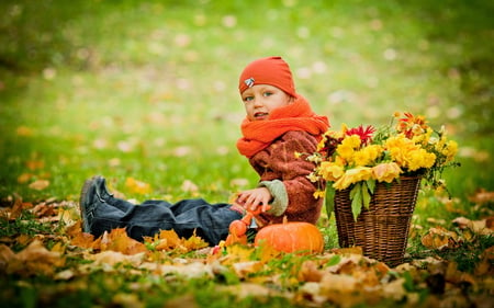 Cocktail of colours - autumn, people, girl, joy, child, nature, leaves, orange, flowers