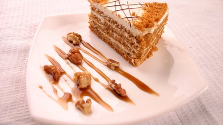 Delicious Cake - cake, yummy, walnut, delicious, syrup, dessert