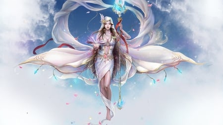 Goddess of Knowledge - cloth, beauty, wand, beautiful, magical, fairy, book, goddess