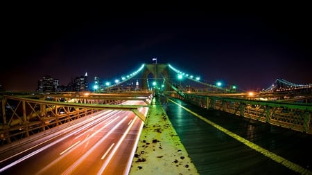 brooklyn bridge - evening, photography, night, city, bridge, lights