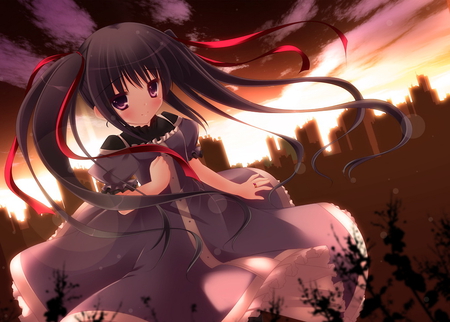 Sweet girl - sky, girl, anime, sweet, cute, loli, mahou shoujou madoka magica, dress