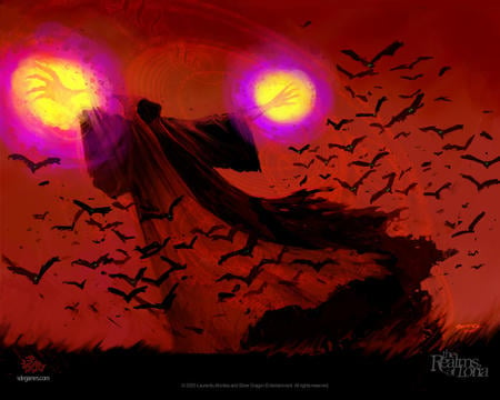 Mage Attacked by Vampire Bats - magic, power, bats, realms of loria, mage, vampire