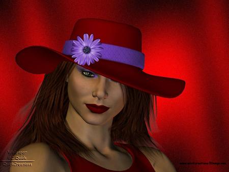 Lady in red hat - lady, people, hat