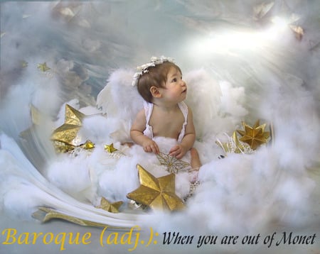 Baroque Angel - clouds, abstract, fantasy, funny, angel, stars, baby