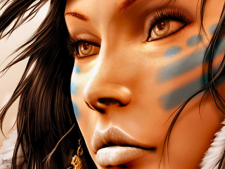 native woman warrior - face, warrior, native, woman