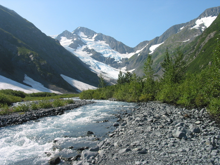 Alaska Glacier run off - mountains, trail to glacier, alaska, river