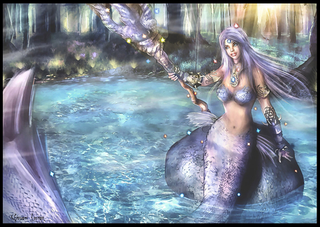 Iara_in_Mystical_Lake - abstract, fantasy, mermaid, mystical, other