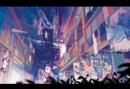 Festival - anime, horn, girl, tagme, cool, building