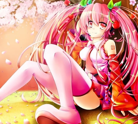 Vocaloid - cherries, vocaloid, pink, blossom, anime, tree