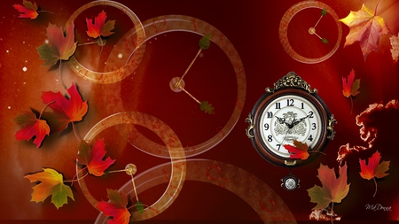 Turning the Clock Back - clock, orange, firefox persona, leaves, fall, november, autumn, bright, time, daylight savings time