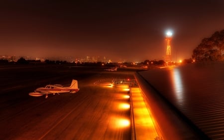 the end of the night - aircraft, dark, evening, photography, night, plane, airplane, lights