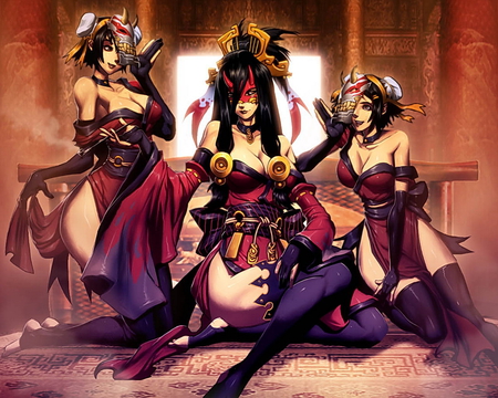 Three Fates - anime, girl, three, drawing, fantasy, babe, lady, woman, art, sexy