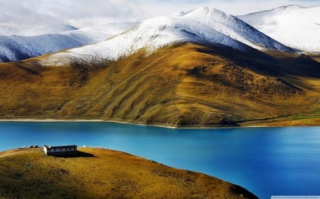 snowy peaks - nature, mountains, outdoors, river