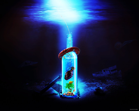 bottle of water - abstract, dark, blue, 3d, water