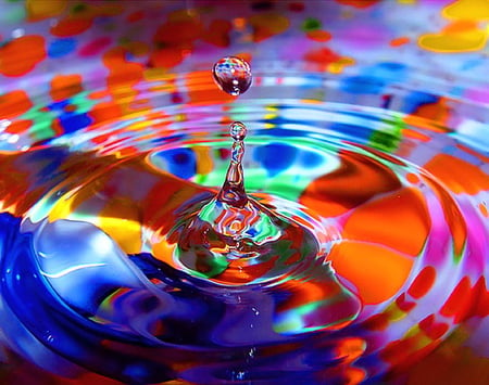 Splash - ripples, purple, yellow, red, blue, green, liquid, drop, orange, splash