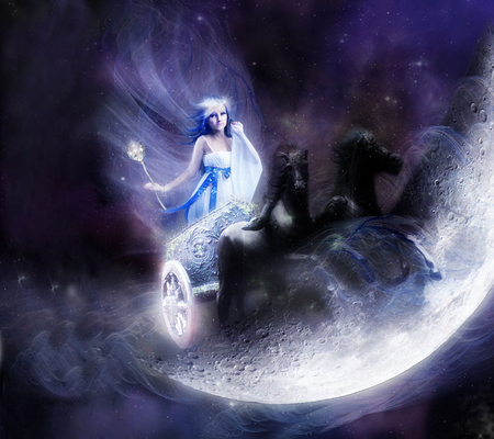 Moon Fairy - moon, horse, wand, beautiful, fairy, lovely, black, space