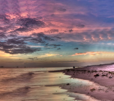 Glowing Sunset - sky, beach, glowing, pink, colorful, sunset