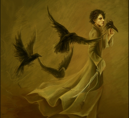 Conspiracy of Ravens - sensual, sad, fantasy, raven, cg, crow, alone, lonely, digital art, ninja, sword