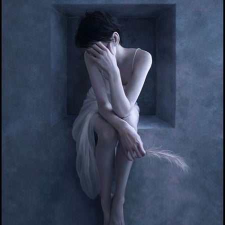 Admemento - loneliness, girl, sensual, sad, fantasy, cg, alone, lonely, digital painting