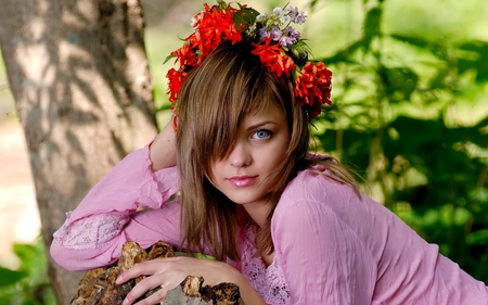 AUTUMN HAIRSTYLE - flowers, style, wreth, girl, hair