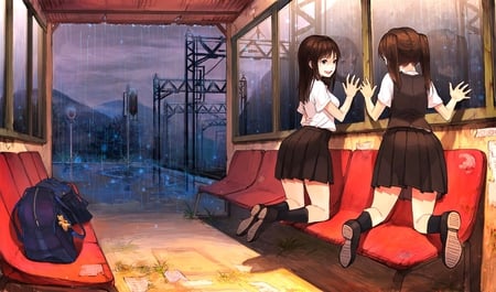 Original - long hair, school girls, uniform, black hair