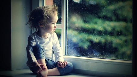 Waiting for You, Cinzia.... - people, girl, rain, wet, child, nature, alone, window, boy