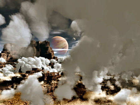 jupiter through,the clouds - gas giant, clouds, moons, rock formations